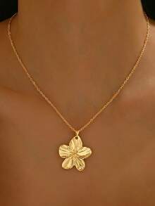 1pc Fashion Gold Floral Pendant Necklace, Single/Multi-Layer Chain Design, Suitable For Daily, Vacation, Party Wear, Gift (Beads Quantity Random) - Multicolor - View 2