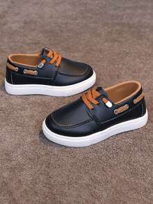 1 Pair Unisex New PU Upper Low-Top Sneakers, Soft Sole Non-Slip Children's Skate Shoes, Fashion Versatile Student Running Shoes, Suitable For All Seasons - Black - View 6