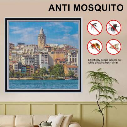 1pc Mesh Window Screen, Self-Adhesive Anti-Mosquito Nano Mesh Curtain, Retractable Invisible Fly Screen, Easy Installation, No Drilling, Polyester Material With Black Trim
