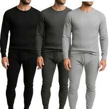 Men's 3 Pack Full Thermal Sets Ultra Soft 6 Piece Cotton Top And Bottom Set - BLA/GRY/CH - View 1