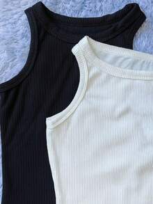 Kit Of 2 Women's Ribbed Tank Top Bodysuits - Fashion 2025 - Black and White 2 - View 2