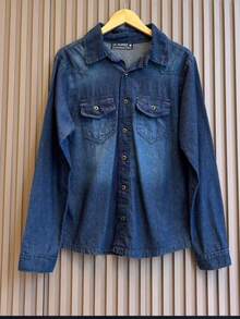 Men's Slim Fit Dark Wash Denim Shirt - Dark Wash - View 2