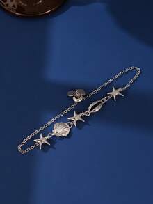 1pc Bohemian Ocean Shell, Starfish Decor Adjustable Bracelet, Women Beach Holiday Party Accessory - Silver - View 3