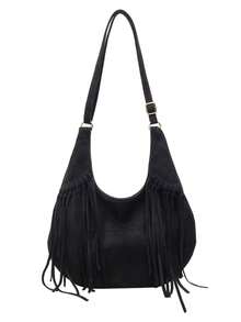 2025 New Suede Fringe Shoulder Bag, Large Capacity, Fashionable Niche Design For Women - Black - View 1