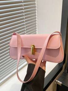 时尚纯色金属装饰单肩包，简约优雅风格，适合购物、携带钱包，适合年轻女性、大学生、上班族女性。非常适合办公室、大学、工作、商务、辛勤工作、户外活动、旅行和郊游。 - 粉色 - 查看 9