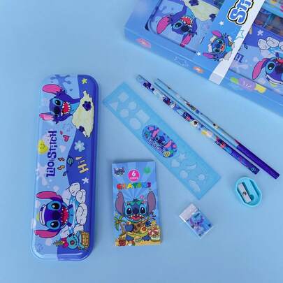 12/8/6pcs Stitch Themed Stationery Set, Includes Modeling Clay, Ruler, High-Quality Writing Tools, Notebook, Bookmarks And Accessories. Paper Material, Suitable For Study, Graduation, Diary, Birthday, Party Gifts, Etc.