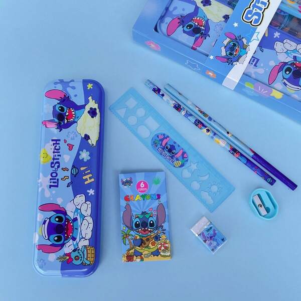 12/8/6pcs Stitch Themed Stationery Set, Includes Modeling Clay, Ruler, High-Quality Writing Tools, Notebook, Bookmarks And Accessories. Paper Material, Suitable For Study, Graduation, Diary, Birthday, Party Gifts, Etc.