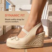 Lotgnimry Women's Wedge Heel Canvas Sandals With Closed-Toe Design, Elastic Ankle Strap & Bow Accent, Summer Casual Dress Shoes For Comfortable Outdoor Wear - 杏色 - 查看 7