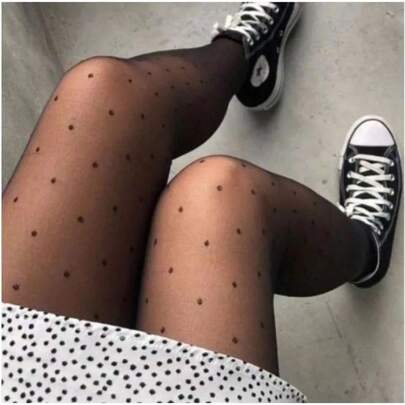 Meia Calça Fina Fio 15 De Bolinha Clássica Preta Poá Tamanho Único