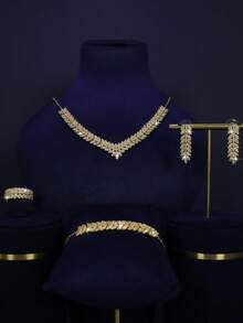 5pcs 14K Gold Plated Women's Jewelry Set, Including Necklace, Earrings, Bracelet, Ring, Bridal Wedding Jewelry Suit, Suitable For Daily, Wedding, Party Wear, Wedding Anniversary Gift, Gift For Friends - Bridal Suit Water Drop Shape - View 22