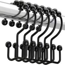 Stainless Steel Double Sliding Shower Curtain Hooks With Ball Bearing - Suitable For Bathroom Shower Curtain Rod - Multicolor - View 5