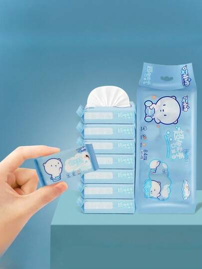 Toallitas húmedas súper mini lindas, toallitas húmedas desechables portátiles para limpieza de manos y boca para estudiantes