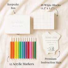Baby Shower Blocks Decorating Game – 48 White Wooden Cubes To Decorate, Storage Box, 12 Acrylic Markers & Instruction Sign - 白色積木套裝 - 查看 4