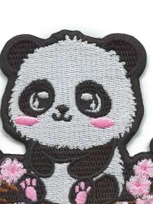 1 pieza Parche bordado de oso panda con flor de cerezo Kawaii y adorable para planchar - Multicolor - Ver 5