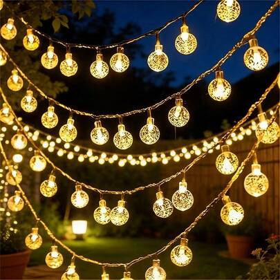 1 pieza Tira de luces de bola de burbujas LED con batería, fácil instalación y fiable, adecuada para bodas, cumpleaños, festivales, patios exteriores, campamentos, iluminación decorativa, regalos del Día de San Valentín, esencial para la decoración de locales, aplicable para la decoración del Ramadán, regalos del Eid Al-Fitr, linternas del Ramadán, decoración del Eid Al-Fitr, Eid Mubarak y todo el mes del Iluminación