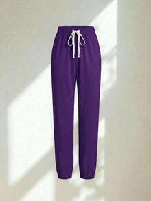 Conjunto uniforme médico quirúrgico set 2 piezas dama mujer manga corta cuello v pantalón jogger resorte cordón cómodo - Morado - Ver 6