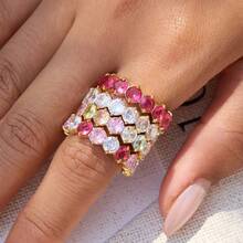 VKHK 1枚18K镀金不锈钢全钻立方氧化锆镶嵌单枚戒指，适合男士、女士、情侣佩戴，日常佩戴及婚礼场合皆宜，亦可作为礼物。 - 鑽戒 - 查看 3