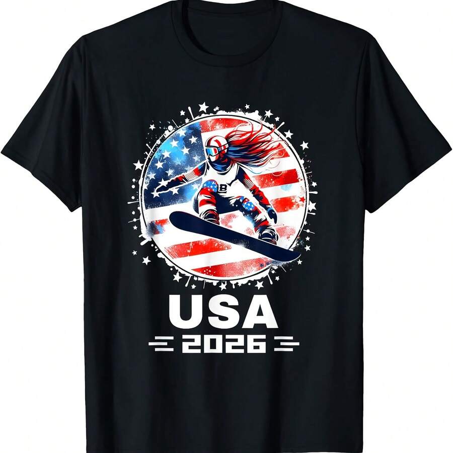 Equipo de EE. UU. 2026 Snowboarding Una bandera Wo Camiseta de snowboarding - Negro - Ver 1