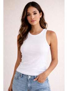 Women's Basic Ribbed Premium Sleeveless Tank Top, Comfortable, Fitted To The Body, Casual, Gym, Everyday, Women's Fashion - 白色 - 查看 1