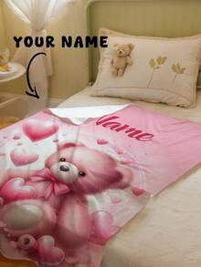 Personalized Text Blanket With Cute Bear Pattern, Newborn Baby Memorial Throw Blanket, Lightweight Milestone Blanket - Multicolor - View 15