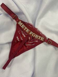 Neon Thong Panties With A Glow-In-The-Dark Slogan. - Rojo - Ver 5