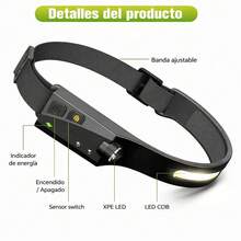 Liga con luz para exteriores, con sensor de movimiento. Linterna de cabeza ajustable con iluminación LED brillante, carga USB y diseño cómodo para cualquier actividad - Verde - Ver 5