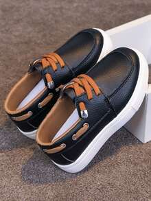 1 Pair Unisex New PU Upper Low-Top Sneakers, Soft Sole Non-Slip Children's Skate Shoes, Fashion Versatile Student Running Shoes, Suitable For All Seasons - Black - View 3