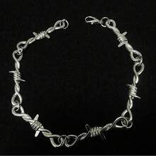 嘻哈哥特朋克风小铁丝荆棘男女通用颈链手链女款带刺铁丝小刺手链颈链礼物 - 銀色 - 查看 7