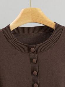 GIGOGOU Áo khoác cardigan dệt kim tay ngắn cho nữ mùa xuân hè, kiểu dáng thoải mái, thoáng khí, ôm sát, đơn giản. - Cà phê nâu - Xem 8