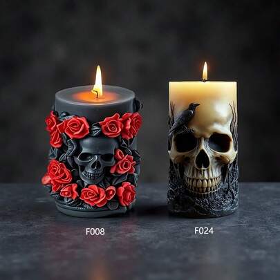 Rose Skull Cylinder Silicone Mold, Skull Silicone Mold, Candle Making Material, Gothic Aesthetic, Floral Design, Intricate Details, Flexible Mold Material, Soap Making Tool, Complex Pattern, Reusable Mold, Handicraft Supplies, DIY Enthusiasts
