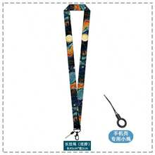 Artistic Style Phone Lanyard, Campus Card/Work ID Holder, Starry Night Koi Fish & Landscape Pattern, Detachable Halter - Rectangle - View 6