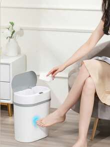1 pieza Papelera con sensor inteligente, se puede colocar en el espacio entre el inodoro y la pared - Blanco - Ver 3