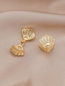 一对优雅可爱复古海滩度假贝壳造型闪亮立方氧化锆耳钉，小巧精致，适合女性和女孩日常佩戴 - 彩色 - 查看 3