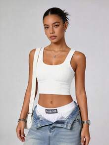 Runway Rest Solid Ribbed Workout Shockproof Padded Seamless Push Up Bra - White - View 3