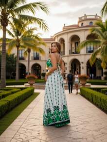 New Model Long Dresses With 3D Multicolor Print. - Verde - Ver 3