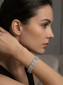 1 Set Luxury Elegant Cubic Zirconia Wheat Design Bracelet, Suitable For Women's Wedding & Party Wear, Excluding Gift Box - Silver - View 7