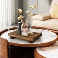1pc Minimalist Style Wooden Footstool, With Wooden Tray And Support Base, Rustic Style Tray, Multi-Purpose Home Decor, Suitable For Bathroom, Living Room, Kitchen, Soap Dish, Flower Stand, Etc. - 長方形款 - 查看 4