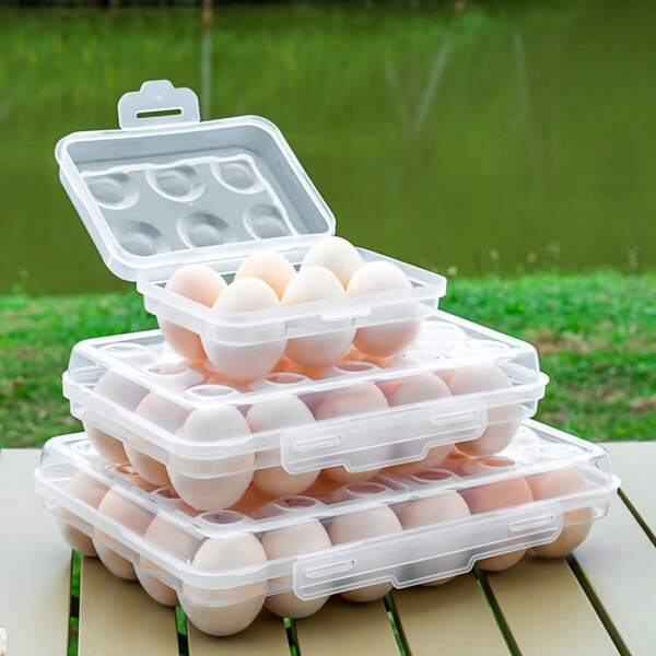 Hộp đựng trứng di động trong suốt, chống sốc, có thể xếp chồng lên nhau, 6/15/24 ngăn, thích hợp cho tủ lạnh, tủ bếp và cắm trại ngoài trời. Trứng không bao gồm.