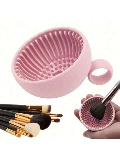 Portable Silicone Makeup Brush Cleaning Bowl With Cleaning Mat - Foldable Travel Size, Odorless, Suitable For All Makeup Brushes (Face, Eye, Blush), Quick Drying, Travel Essential, Women/Girls Hygiene Tool