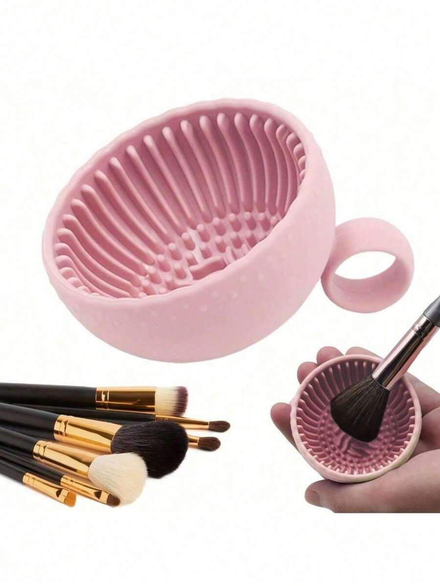 2pcs Portable Silicone Makeup Brush Cleaning Bowl With Cleaning Mat - Foldable Travel Size, Odorless, Suitable For All Makeup Brushes (Face, Eye, Blush), Quick Drying,