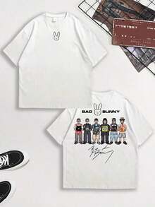 Y2K Tops, Bad Tee Bunny Rabbit Logo Cartoon Crew Graphic Oversized Tee, Streetwear, Vintage, Hip Hop Cute Rebel, Aesthetic, Baggy, Free Shipping - 白色 8 - 查看 7