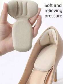 QKC 2pcs Soft Silicone Anti-Slip Heel Grips, Transparent Non-Slip Heel Pads, Suitable For High Heels, Flats, Sandals And Sneakers - Beige - View 1