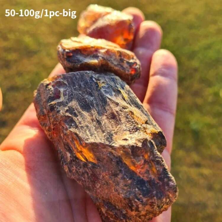 【1块天然琥珀石】天然琥珀石 - 1块，优雅的珠宝制作材料，科学教育展示品，收藏礼品 - 耐用，装饰性强，宛如水晶，适合圣帕特里克节、复活节、狂欢节等场合。 - 橘色 - 查看 6