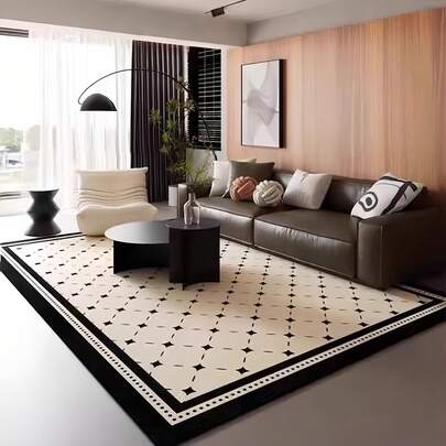 1pc Vintage Elegant Black Bordered Plaid Rug, Carpet, Room Decor Rug, Home Decor Rug, Sofa Seat Rug, Bedroom Decor, Small Rug, Modern Creative Fashion Rug, Living Room Rug, Bedroom Rug, Outdoor Rug, Washable Rug, Gift For Boys And Girls, Thanksgiving Rug, Soft And Machine Washable, Suitable For Living Room, Office, Cafe And Balcony Decor