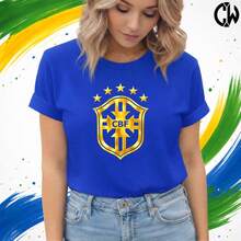 Brazil Women's World Cup T-Shirt With Gold Shield - New Release - Soccer - 藍色 - 查看 2