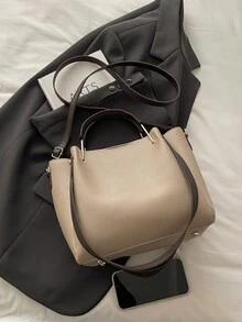 1个女士时尚纯色通勤单肩包，便携多功能大容量单肩包，适合约会、购物、外出、工作等场合。 - 卡其色 - 查看 10