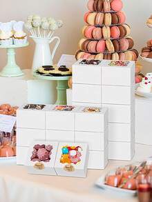 10/5PCS/1PC/White Cookie Boxes 6x6x3 Inches Easy Assemble Macaroon Pastry Boxes Bakery Boxes With Window For Bakery - White - View 4