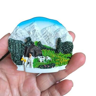 6.5厘米（约2.56英寸）3D树脂磁性冰箱贴，雪山牧场风景，旅行纪念品装饰