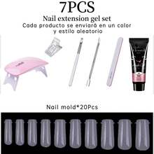 7 pcs Kit de gel para extensión de uñas,cepillos,lámpara uv,herramientas profesionales - Multicolor - Ver 2