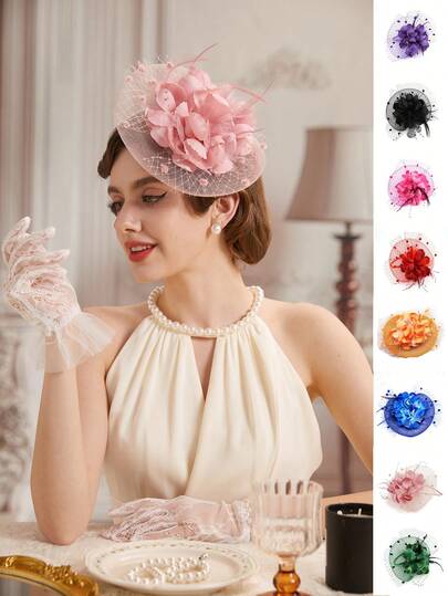 1pc Women's Kentucky Derby Tea Party Hat, Fashion Headpiece Hair Clip, Floral Wedding Hair Accessory